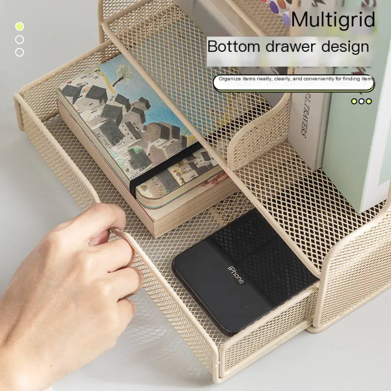 Organizador de Escritorio en Oro Rosa para Suministros de Oficina